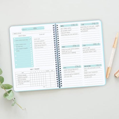 Undated Weekly Planner- Weekly Goals Notebook, A5 To Do List Planner, Habit Tracker Journal with Spiral Binding, 5.7 x 8.0 inches - color: Blue
