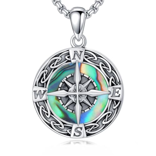 Graduation Gifts for Women 925 Sterling Silver Compass/Graduation/Vet/Cross/Stethoscope Necklace for Women - color: Compass-Abalone Shell-White Gold
