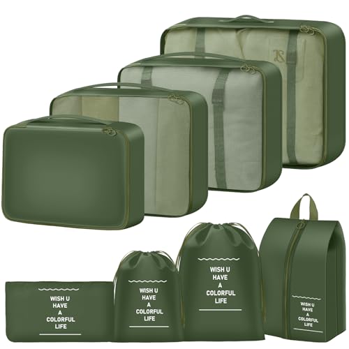 Packing Cubes for Travel 8 Set Luggage Organizer Bags - color: Deep Green, size: 8 Set