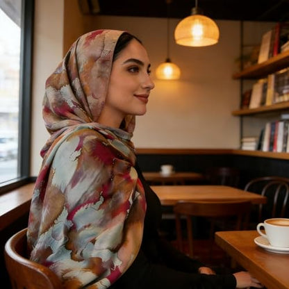 Hijab Scarf for Women Fashion Printed Modal Hijab Head Wrap Scarves Lightweight Long Scarf Shawls - color: Watercolor a