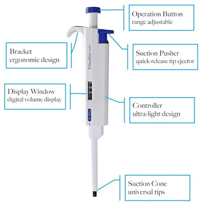 High-Precision Adjustable Single Channel Pipettor 20-200ul for Laboratory | High Accuracy, Manual Variable Volume Micropipette Compatible with Molecular Biology and Cell Culture Research - size: 20-200ul