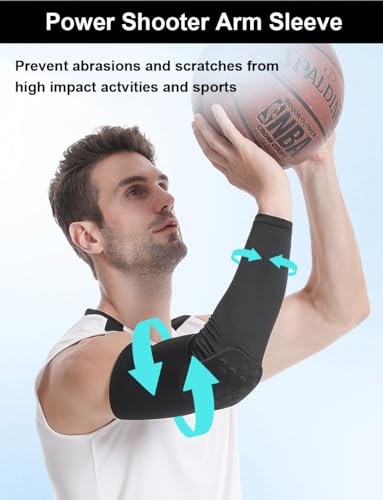 Honeycomb Anti Collision Padded Arm Sleeves - 2 Pack for Basketball, Football, Volleyball - color: Black, size: Medium