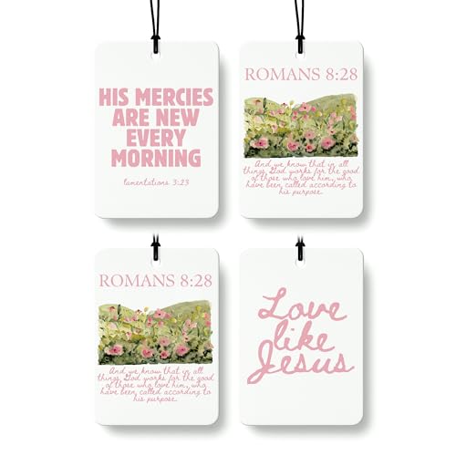 Pink Christian Car Air Freshener 4 Pcs Coconut Scented, Faith Based Girly Car Accessories Mirror Decor for Women, Religious Floral Hanging Air Freshener for Cars Closet Drawer Books - color: Color-13