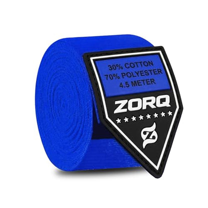 ZORQ Boxing Hand Wraps - Professional Mexican Style Semi-Elastic Handwraps for Boxing, MMA, Muay Thai & Kickboxing - 4.5M Inner Gloves with Thumb Loop & Secure Hook & Loop Closure - color: Blue
