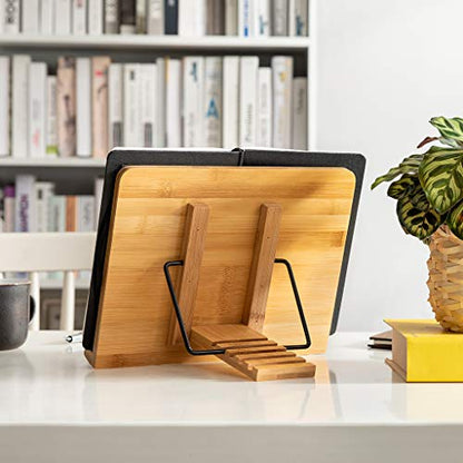 wishacc Bamboo Book Stand Cookbook Holder with 5 Adjustable Height 13.2 x 9.2 - size: 13.2 x 9.2 inches