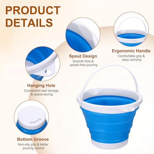 uxcell Collapsible Bucket, 0.8 Gallon (3L) Small Foldable Bucket, Portable Water Pail Round Tub Cleaning Tools with Handle for RV Camping Household Garden Fishing Car Wash, Blue - color: Blue