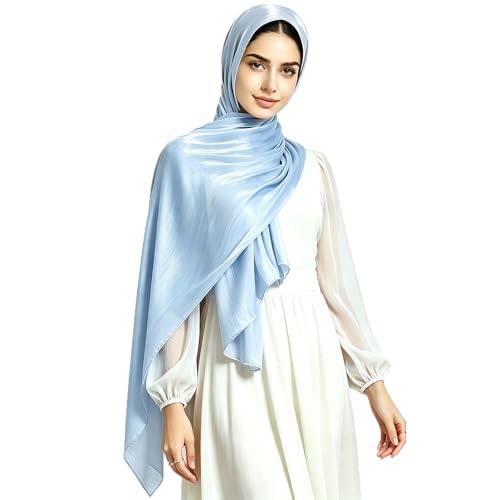 Women Premium Hijab Head Scarf Lightweight Shimmer Scarves Crepe Wedding Shawls and Wraps for Evening Dresses Shiny - color: Blue 21#