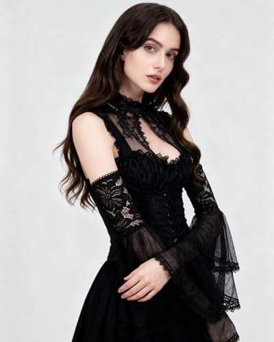 L'VOW Women's 1 Pair Gothic Black Lace Sleeves Witch Gloves Victorian Lace Arm Sleeve Vampire Accessory - color: A Black