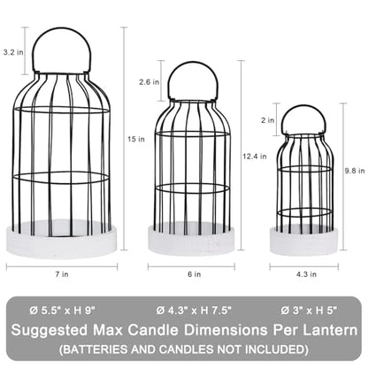 Rustic Farmhouse Lantern Decor Set of 3 Lanterns Decorative Indoor and Outdoor, Fireplace Mantle or Kitchen Dining Table - Modern Upscale Beauty for Home