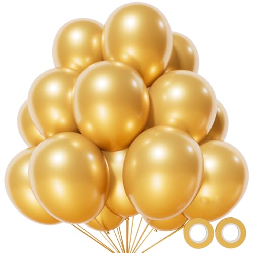 110pcs Gold Balloons, Metallic Gold Latex Balloons 12 inch, Globos Dorados for Graduation Birthday Retirement Wedding Party Decorations (with 2 Ribbons). - color: A22-gold, size: 12inch(normal)