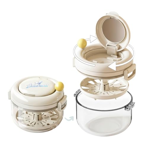 Denture Bath Cup，Retainer Cleaner Case Box,Night Mouth Guard Case Holder,Storage Soak Container with Drain Tray for Travel Cleaning with Mirror and Brush (Beige) - color: Beige