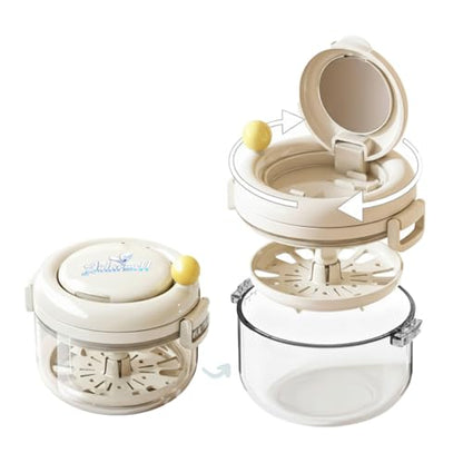 Denture Bath Cup，Retainer Cleaner Case Box,Night Mouth Guard Case Holder,Storage Soak Container with Drain Tray for Travel Cleaning with Mirror and Brush (Beige) - color: Beige
