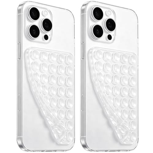 JingJinYY Anteel 2 Pack Double Sided Silicone Suction Cup Phone Case Mount, Hands-Free Strong Grip Silicon Phone Holder for Selfies and Videos, Non Slip Phone Accessories (Translucent) - color: Translucent