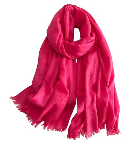 Solid color cotton and linen scarf, wrinkled all season versatile long sunscreen fashionable shawl - color: Deep Plum Red