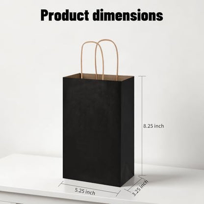 Oikss 50 Pack 5.25x3.25x8.25 inch Small Kraft Paper Bags with Handles Bulk, Birthday Wedding Party Favors Grocery Retail Shopping Business Goody Craft Gift Bags Cub Sacks (Black) - color: Black