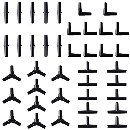 Pawfly 40 Piece Aquarium Airline Tubing Connectors Black, Aquarium Airline Tubing Connector Plastic Inline Valve - color: 4 Kinds(Black)