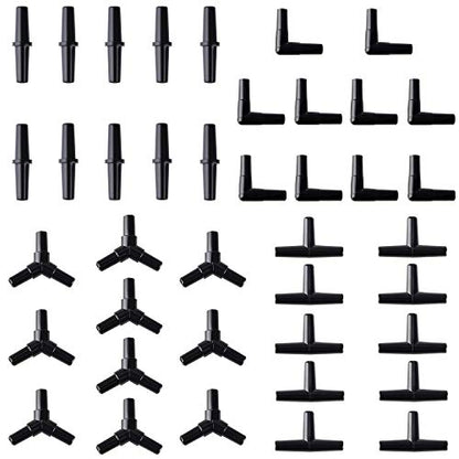 Pawfly 40 Piece Aquarium Airline Tubing Connectors Black, Aquarium Airline Tubing Connector Plastic Inline Valve - color: 4 Kinds(Black)