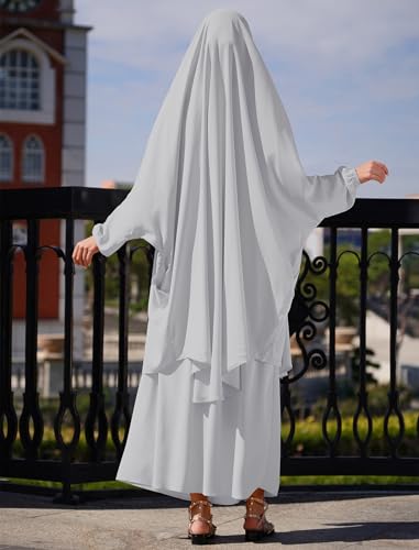Abayas for Women Muslim Chiffon Prayer Burqa Dress Burkas for Women Muslim Hijab Dress Full Length Islamic Veil Abaya Set - color: Light Gray