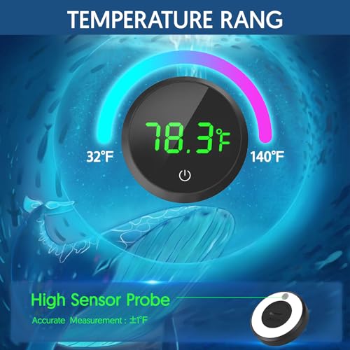 QZQ Fish Tank Thermometer Aquarium Thermometer Wireless Touch Stick Digital Aquarium Thermometer LED Display ±1°F for Monitoring The Fish Tank Aquarium Temperature Accessories (Black) - color: Black