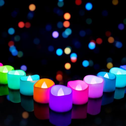 Homemory Multi Color Changing Tea Lights Candles Battery Operated, LED Holiday Candles Tealights with 7-Color Changing for Halloween, Pumpkin, Ofrenda, Christmas, Party, DIY, 12-Pack [White Base] - color: 7 Color Changing Glow – White Body, size: Pack of