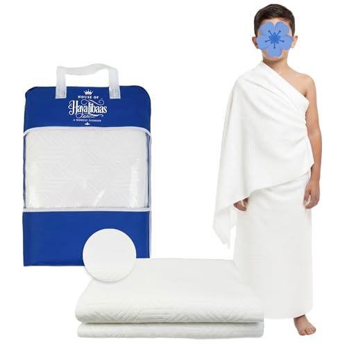 Pre-Teen Two-Piece Ihram Towel Set for Hajj and Umrah – A Pure White, Lightweight, and Travel-Friendly Children's Ihram - Breathable, Quick-Dry Microfiber Muslim Pilgrimage Wear for Boys Aged 7–11 - color: Pre_teen Ihram Set