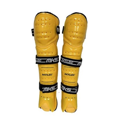 MyLec MK5 Street/DEK Shin Pad, Lightweight & Durable Hockey Accessories, 360° Straps, Hard Front Shells, Breathable Material, Metatarsal Padding Ice Hockey Shin Guards, Foam Rubber - color: Gold, size: 13"