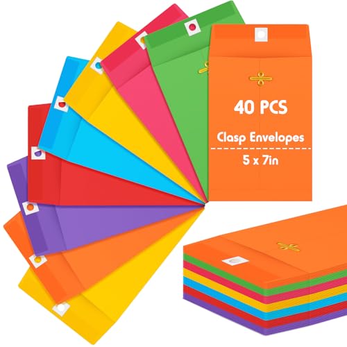 Geyee 40 Pcs 5 x 7 Inch Clasp Manilla Envelopes, Small Colored Kraft Envelopes with Gummed Clasp Closure for Weddings, Invitations, Greeting Cards, Mailing, Storing, Home Office Business (Multicolor) - color: Multicolor