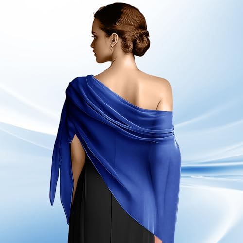 Chiffon Scarf,Soft Breathable Chiffon Shawls and Wraps,Silky Women's Hijab for Evening Dresses Wedding Bridal Scarves - color: Royal Blue, size: 67 x 28 inches