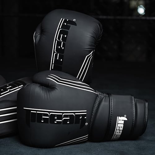 Tigear Surge Pro Boxing Gloves for Men Women & Kids | Engineered Leather Muay Thai Gloves, MMA Gear, Kickboxing Heavy Bag Training and Sparring - color: Black/White, size: 14 oz