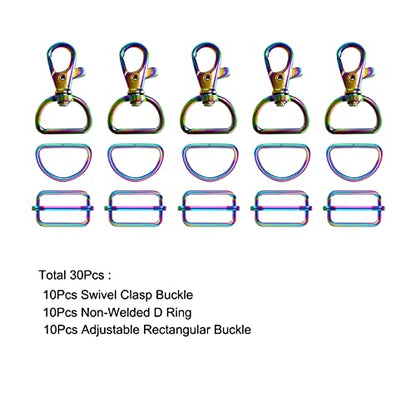 WAFJAMF Metal Snap Hook Ring Bulk 30 Pcs, Swivel Clasp Buckle and Non-Welded D Ring 10 Pcs, Adjustable Rectangular Buckle (3/4' Inside Width Rainbow) - color: Rainbow, size: 3/4” Inside Width