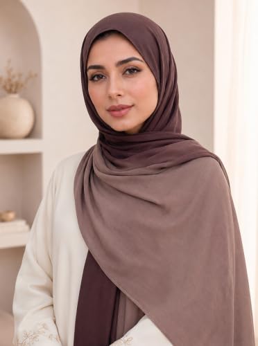 Modal Feel Hijab Scarf for Women, Lightweight Ombre Dual Color - color: 6#brown