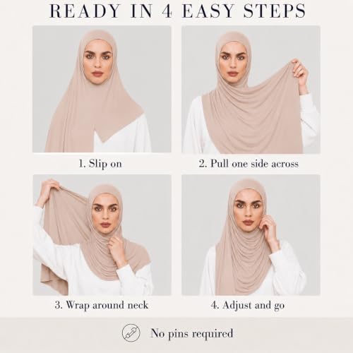 Slip-on Instant Premium Jersey Hijab Head Scarf Wrap for Muslim Women Made in Turkey - color: Vanilla, size: Pack of 1
