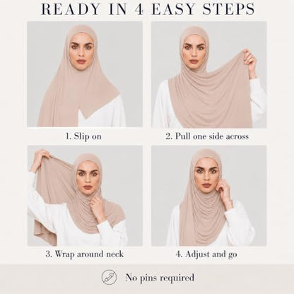 Slip-on Instant Premium Jersey Hijab Head Scarf Wrap for Muslim Women Made in Turkey - color: Vanilla, size: Pack of 1