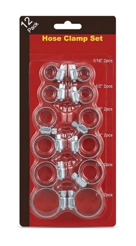 12-Pack 304 Stainless Steel Adjustable Worm Gear Hose Clamps Assortment Kit – Rust-Resistant Pipe & Duct Clamps (6 Sizes)