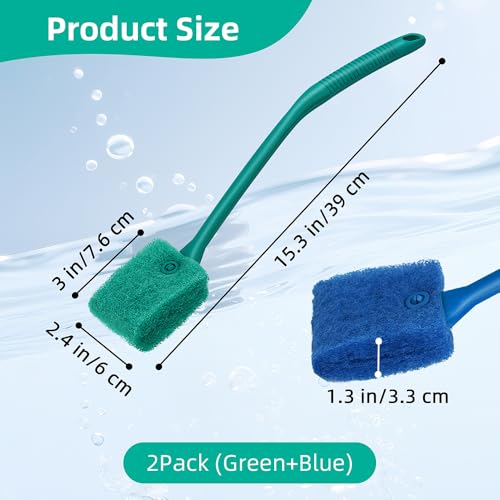 DaToo 2 PCS Fish Tank Cleaning Tools Double Sided Sponge Brush Cleaner Long Handle Aquarium Cleaning Scrubber for Aquariums and Home Kitchen