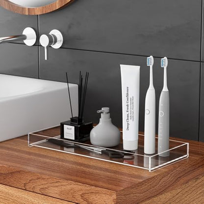 MaxGear Acrylic Vanity Tray | Clear Bathroom Tray for Countertop, Plastic Tray for Makeup Storage, Rectangle Decorative Organizer, 11.8 × 5 × 1.2in