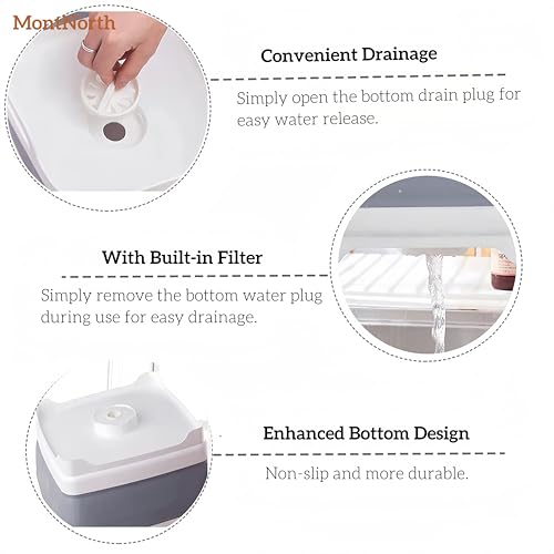 MontNorth Collapsible Wash Basin 9L, Foldable Dish Tub with Drain Plug, Portable Collapsible Dish Basin, Camping Sink for Washing Dishes, Laundry & Kitchen Use,Gray - color: Gray - Set of 1