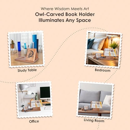 Wooden Triangle Book Stand & Reading Valet – Book Rest with Cup, Phone, Glasses & Pen Holder – Thumb Book Page Holder - Nightstand Book Holder & Gift for Book Lovers, Readers & Bibliophiles