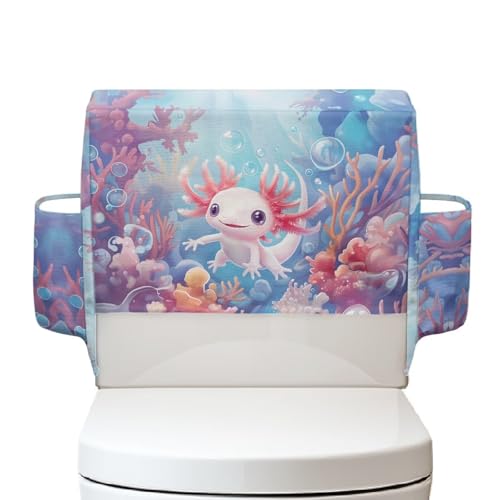 Axolotl Coral Vertical Bathroom Toilet Cover with Storage Bag, No Tools Needed Easy Installation Fits Most Size Toilet Tanks Home Decoration - color: Axolotl Coral