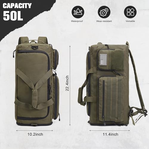 G4Free 3-in-2 Duffle Bag Travel Gym Sports, Large Tactical Duffel Backpack | 50L/65L with Shoes Compartment and Wet Pocket, Military Workout Bag for Men and Women, Dark Tan - color: Dark Tan