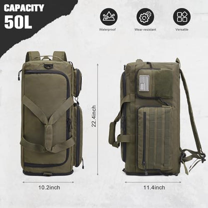 G4Free 3-in-2 Duffle Bag Travel Gym Sports, Large Tactical Duffel Backpack | 50L/65L with Shoes Compartment and Wet Pocket, Military Workout Bag for Men and Women, Dark Tan - color: Dark Tan