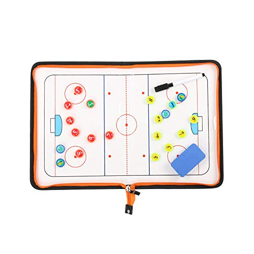 Foldable Leather Football Soccer Magnetic Tactic Marker Coaching Clipboard with Zipper and Marker Pen - Coaching Strategy Guiding Board Kit Equipment Portable Coach Tool - style: Ice Hockey