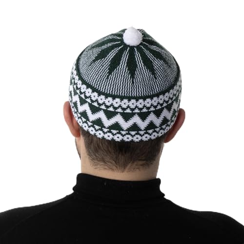Modefa Muslim Men's Turkish Knitted Kufi Haji Prayer Hat - color: Dark Green