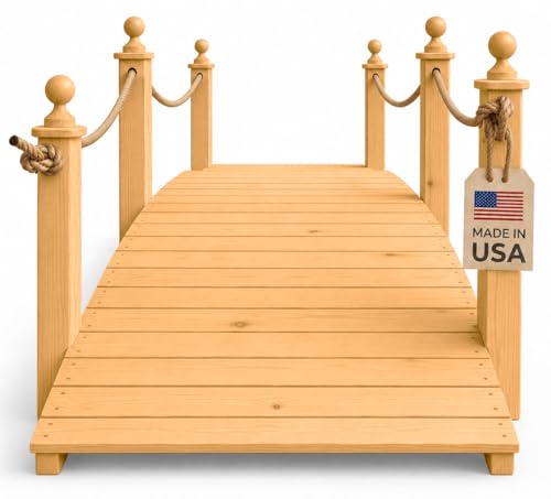 12 FT Oak Amish Rope Rail Garden Bridge, Pinewood - size: 12 FT Bridge & Rope