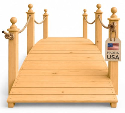 12 FT Oak Amish Rope Rail Garden Bridge, Pinewood - size: 12 FT Bridge & Rope