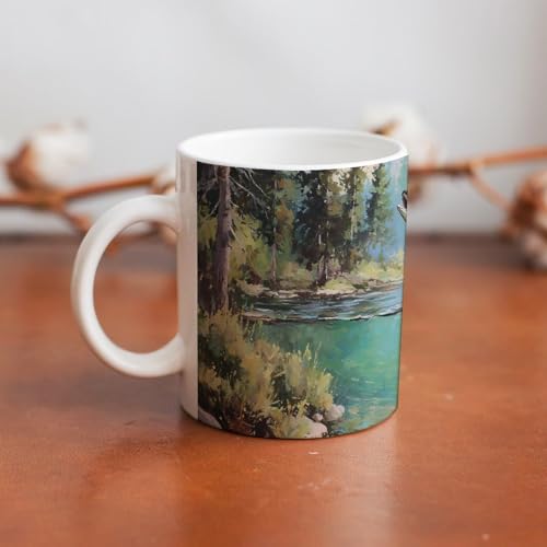 Trout Fish Lake Forests Ceramic Coffee Mug Tea Cup Unique Artistic Drinkware with Handle 12OZ