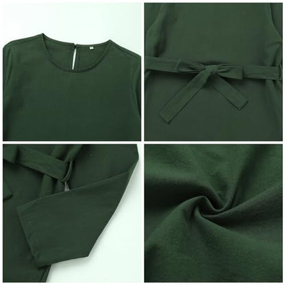 IDOPIP Women's Muslim Abaya Dress 2 Pieces Set Long Sleeve Button Down Shirt and Pants Casual Arabic Islamic Dubai Outfits - color: Green + Belt, size: 4X-Large