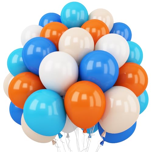 Orange and Blue Balloon, 12 Inch Orange White Latex Balloons Royal Blue White Balloons with Ribbons for Kids Birthday Baby Shower Space Thema Party Decorations - color: Blue Orange