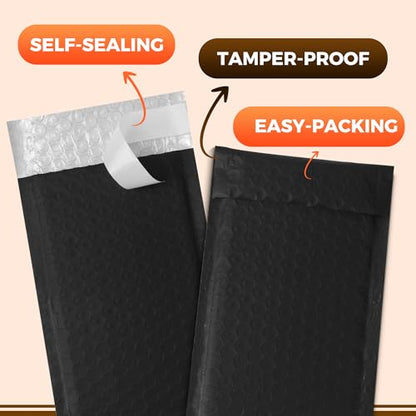 510-Pack Bubble Mailer 4'' x 8'' - Self-Sealing Waterproof Small Mailing Envelopes Padded Lightweight Shipping Bags for Accessories, Small Parts, Jewelry, Trading Cards, Compact Items 4x7 Usable Space - color: Black - 510 Pack