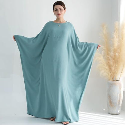 Women Muslim Abaya Dress 1Piece Bat Sleeve Islamic Maxi Robe Fashion Jilbab for Women Eid Kaftan Muslim Robe - color: Mint Greena, size: Large